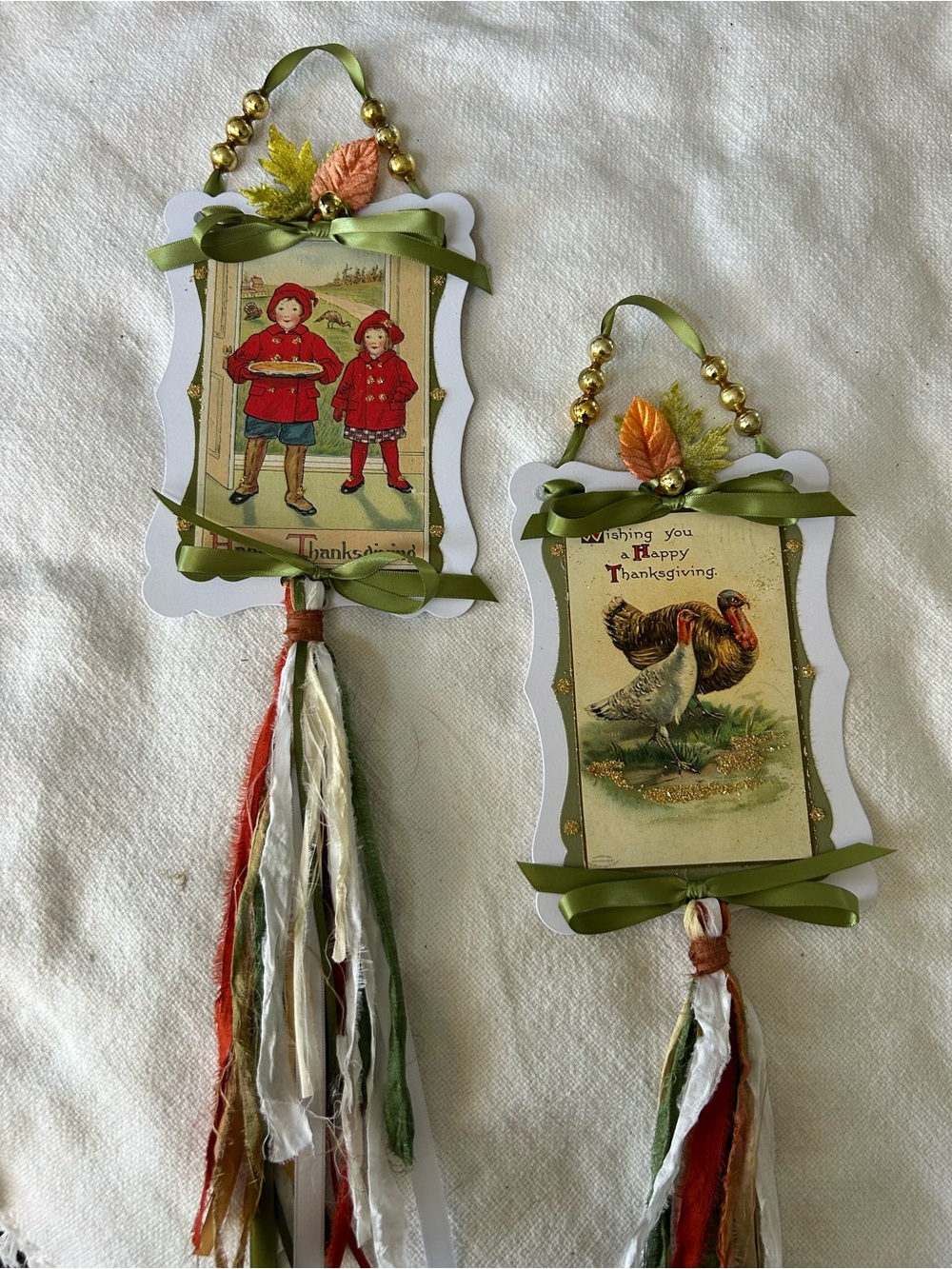 Vintage repurposed 1900’s Holiday thanksgiving Day postcard hanging decorations
